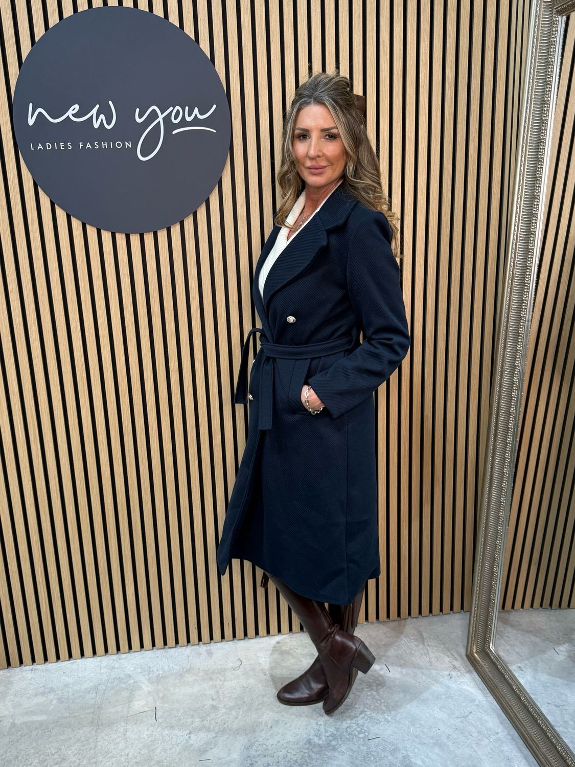 Double Breasted Belted Coat - Navy