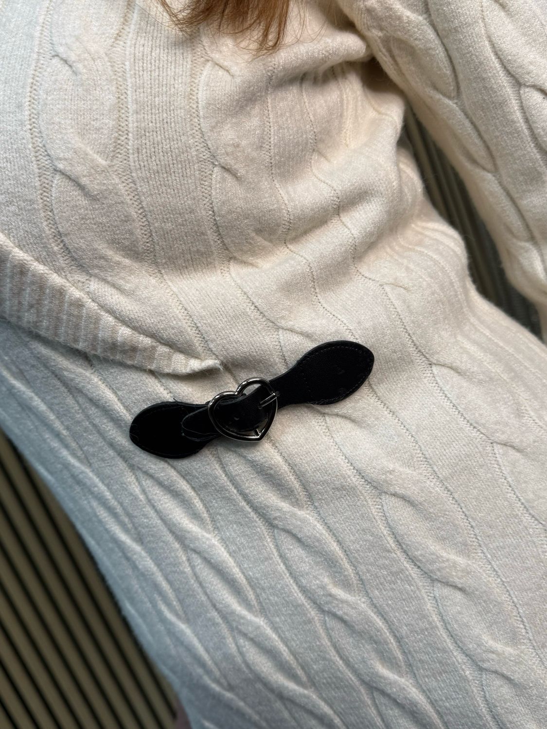 Cable Knit Wrap Dress - Cream