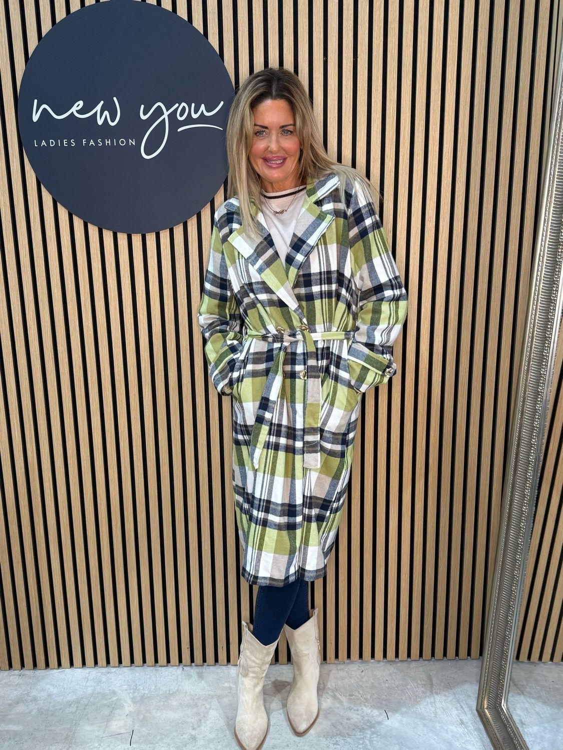 Checked Trench Coat - Green