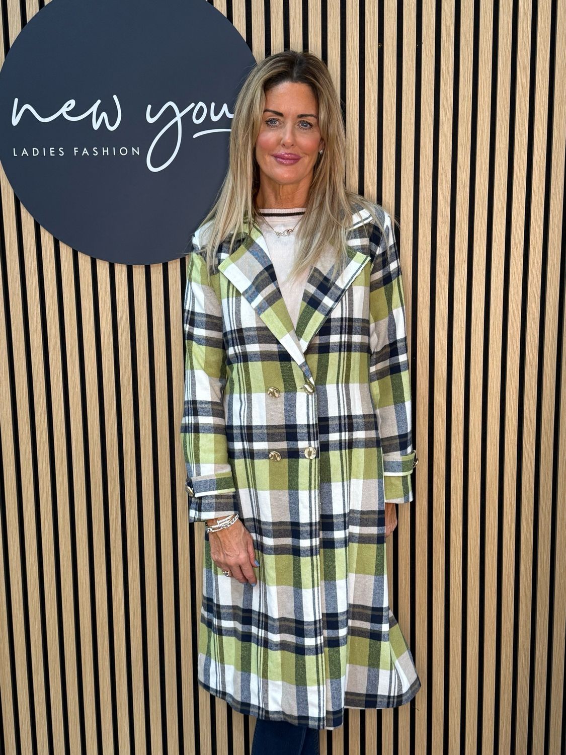 Checked Trench Coat - Green