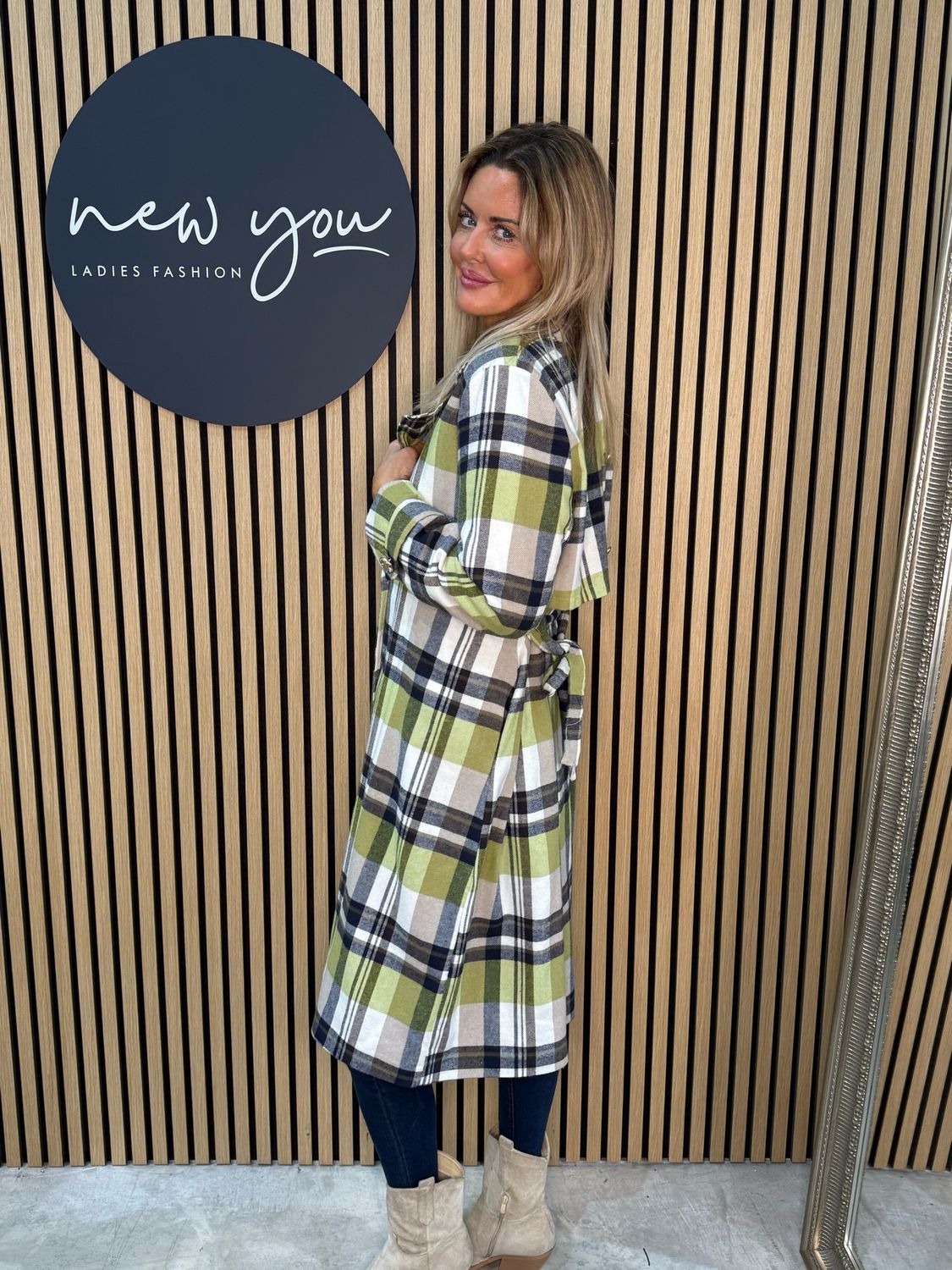 Checked Trench Coat - Green