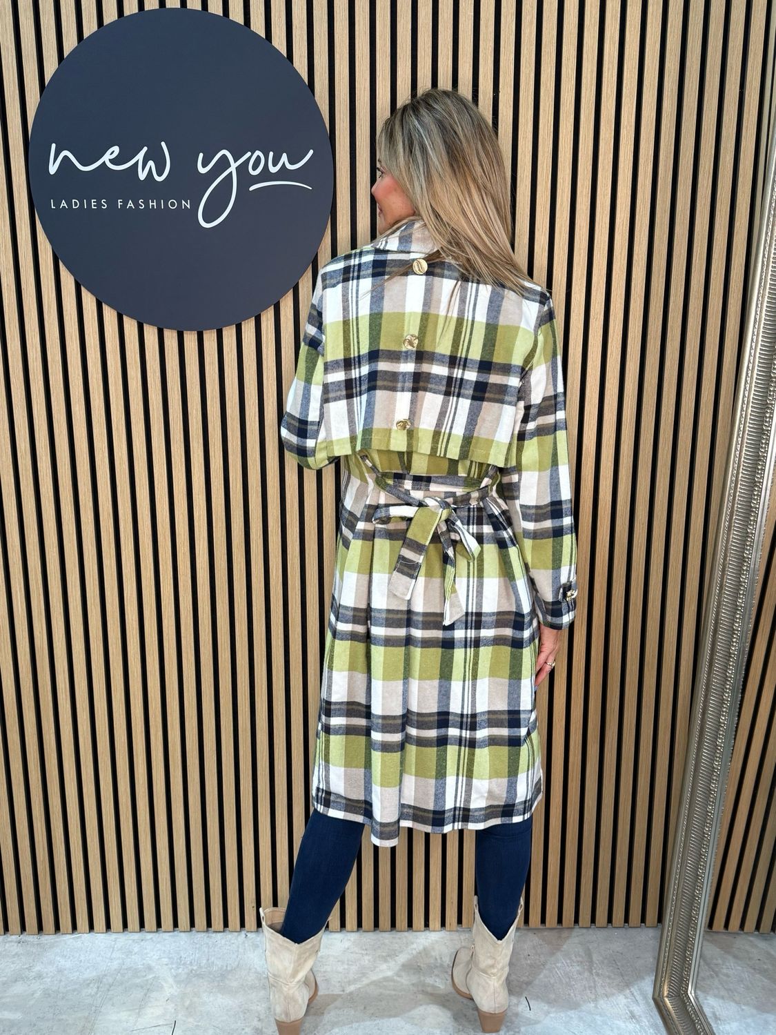 Checked Trench Coat - Green