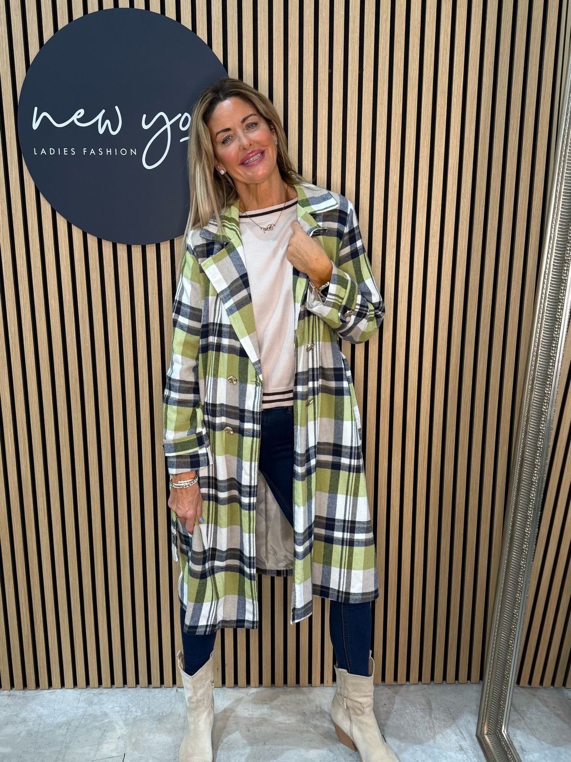 Checked Trench Coat - Green