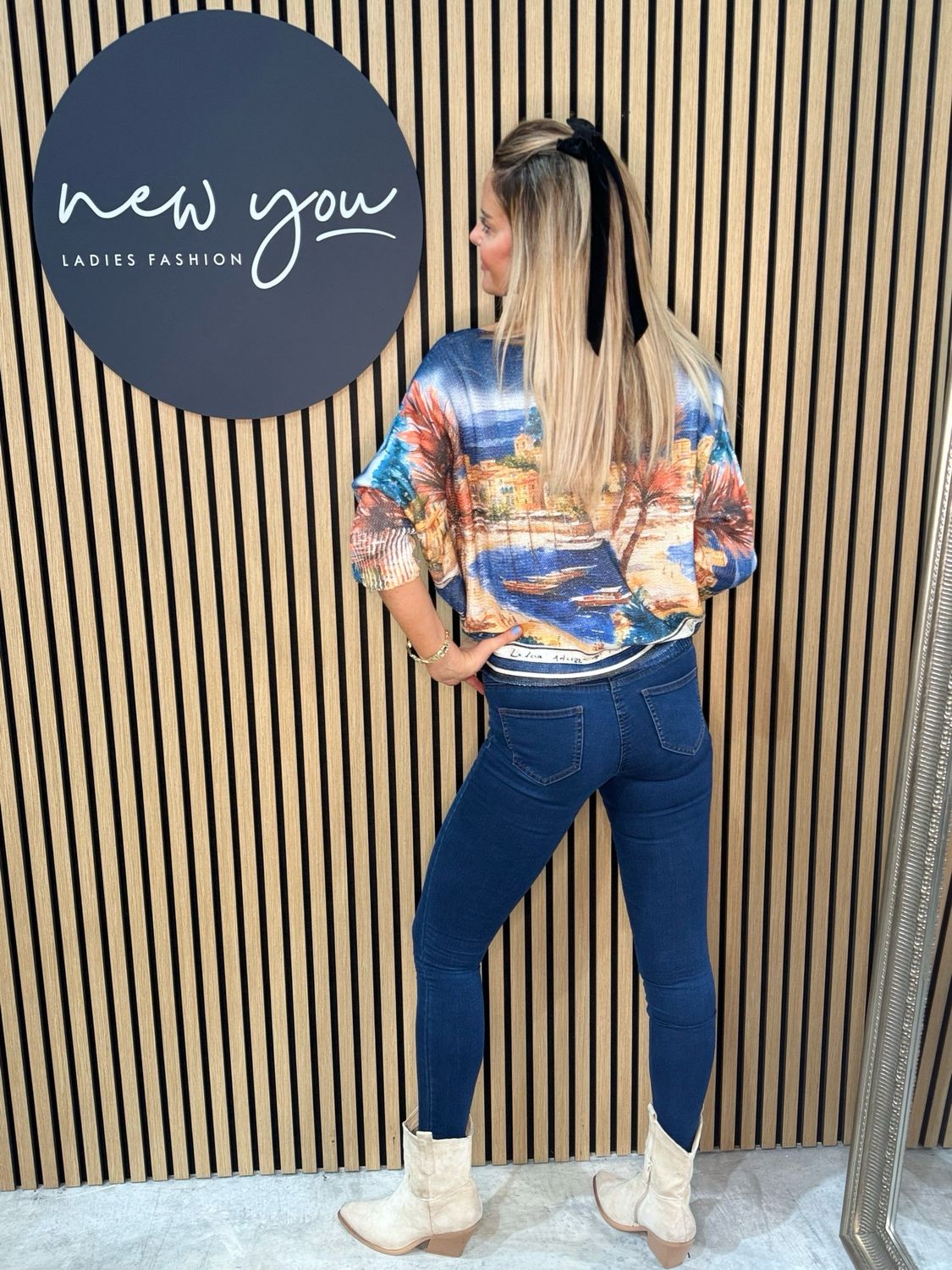 Scenic Print Batwing Top - Blue