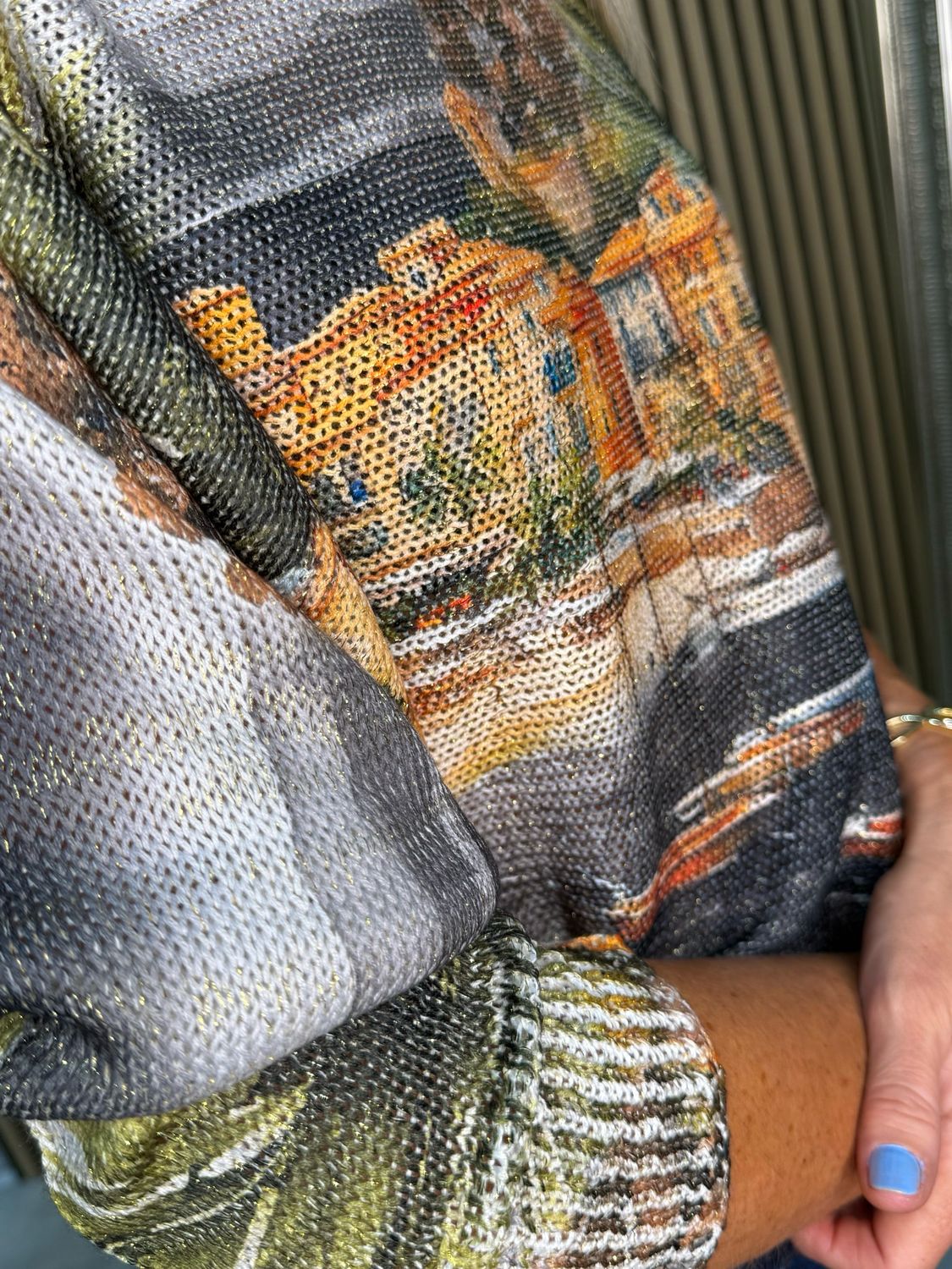 Scenic Print Batwing Top - Black