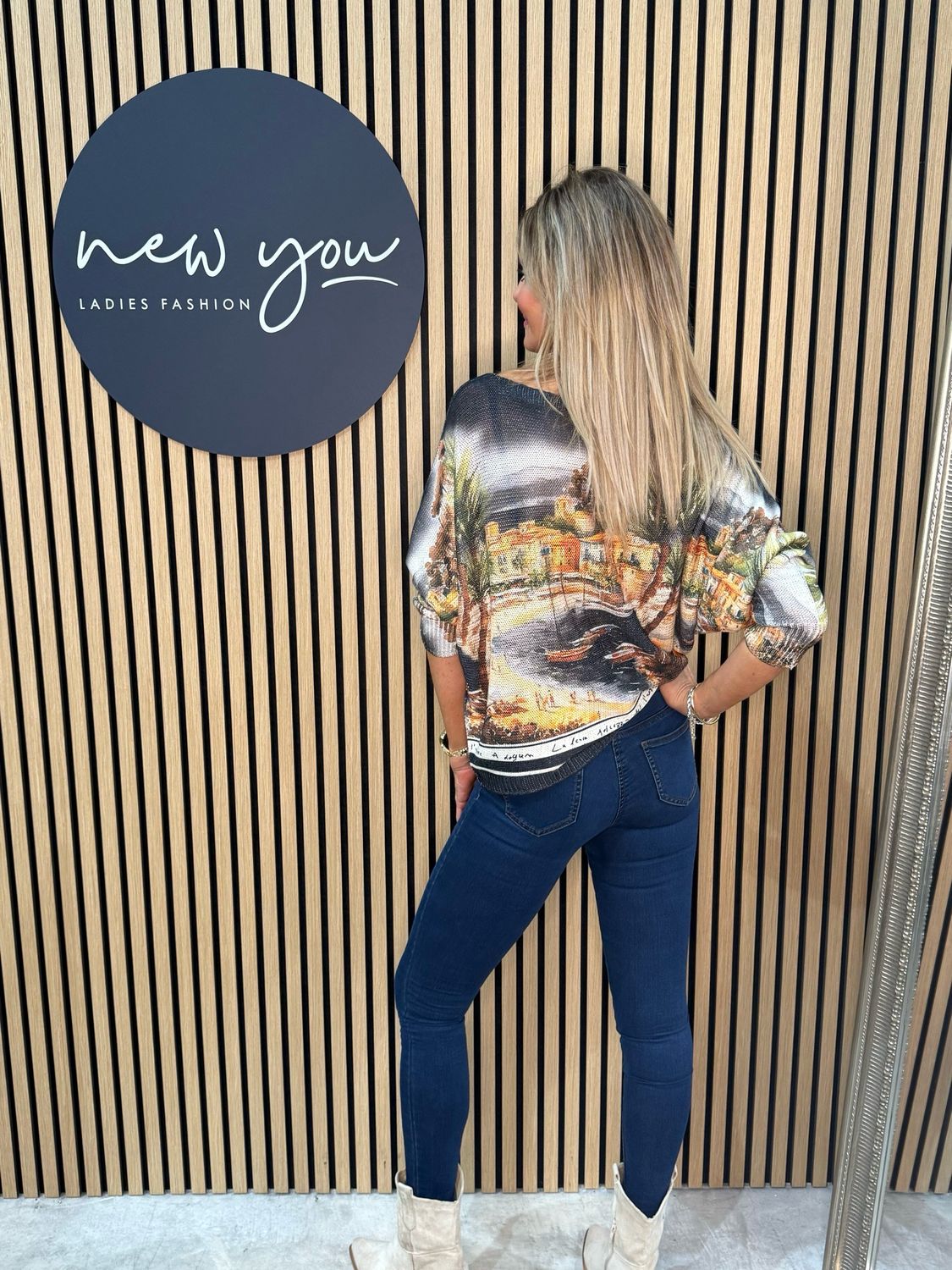 Scenic Print Batwing Top - Black