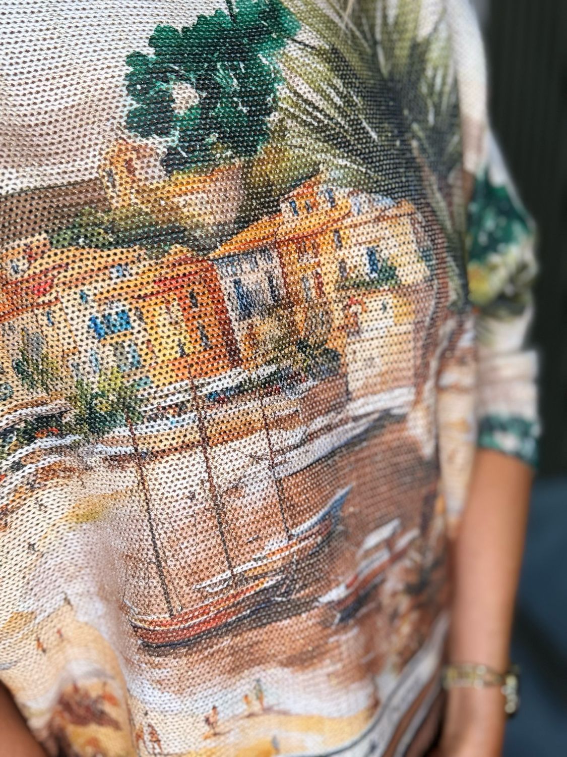 Scenic Print Batwing Top - Green