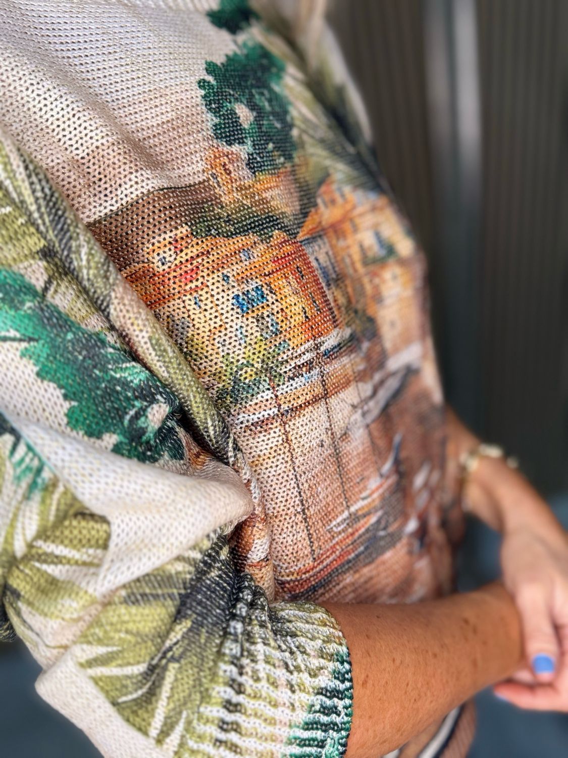 Scenic Print Batwing Top - Green