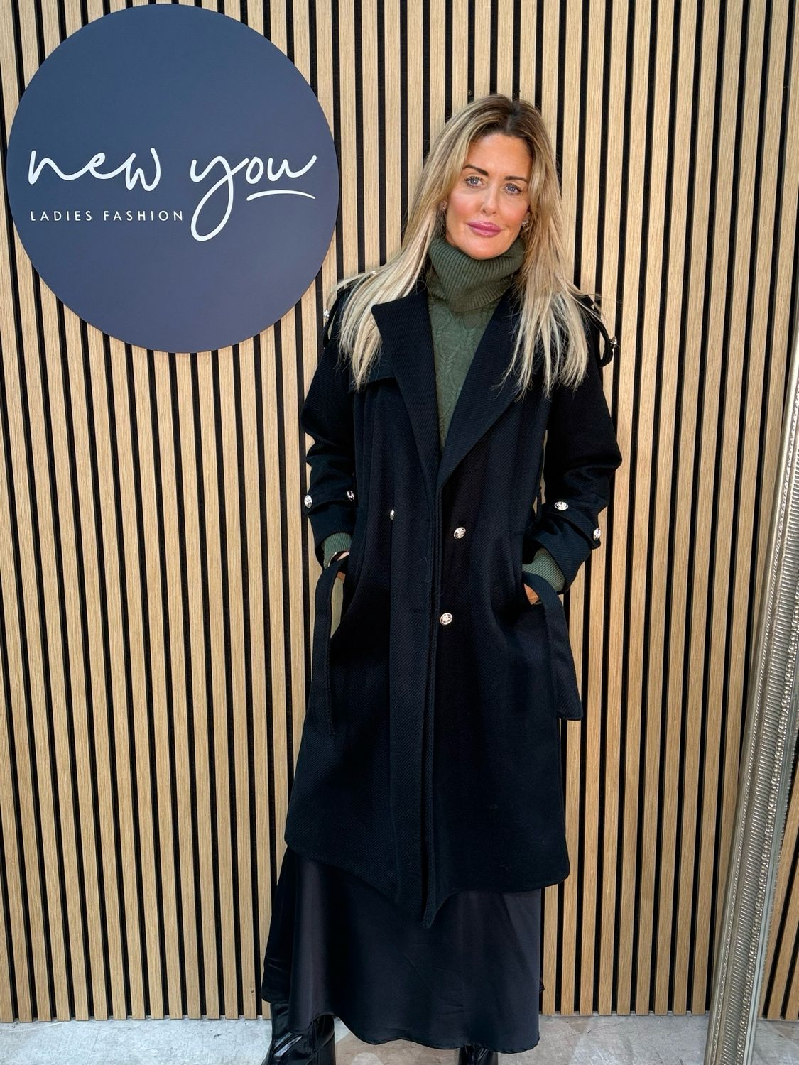 Double Breasted Belted Coat - Black