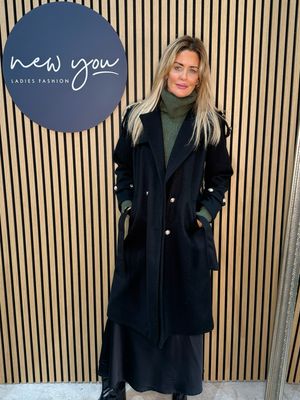 Double Breasted Belted Coat - Black