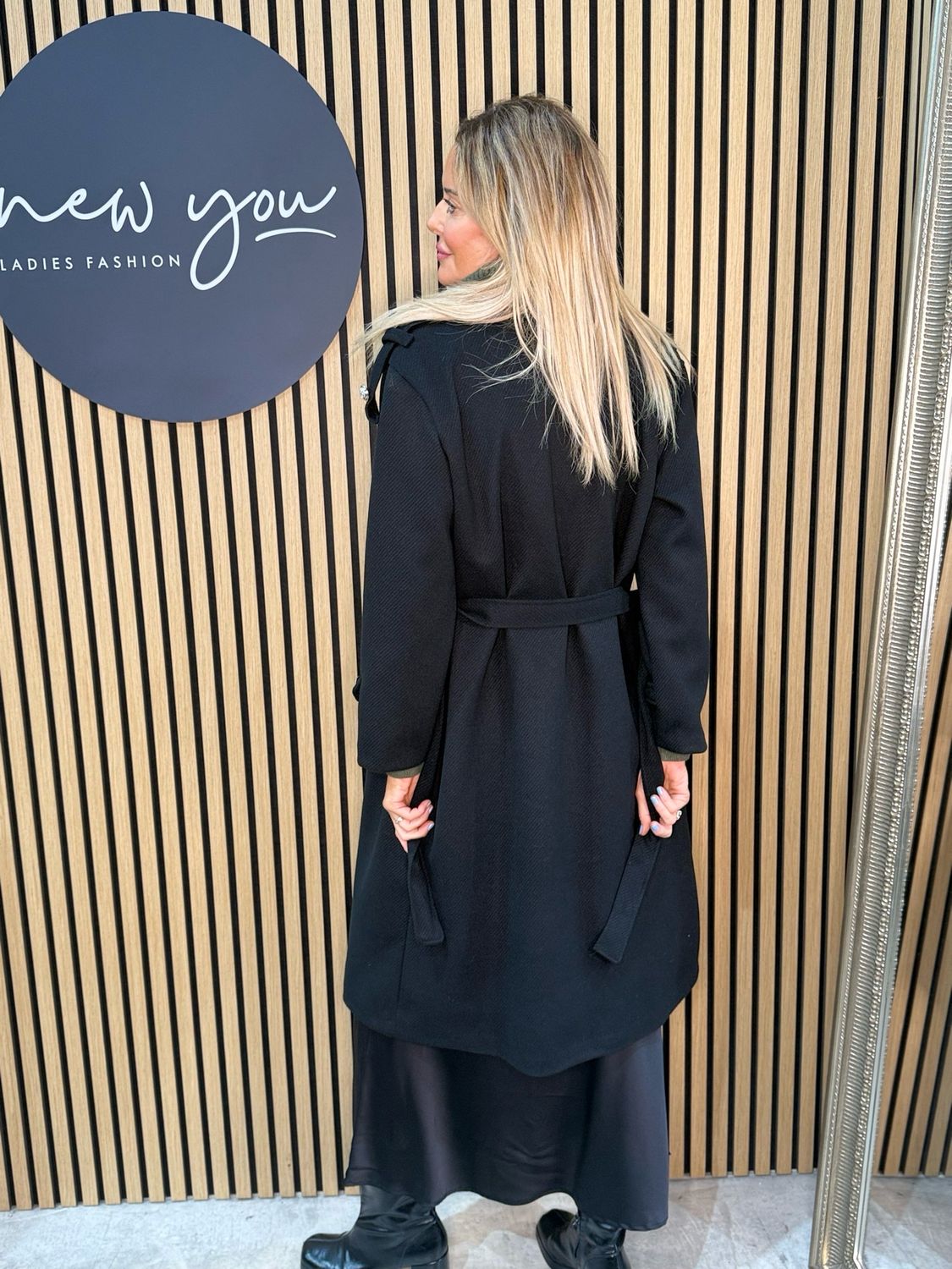 Double Breasted Belted Coat - Black