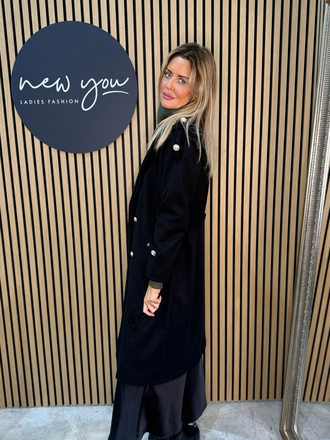 Double Breasted Belted Coat - Black