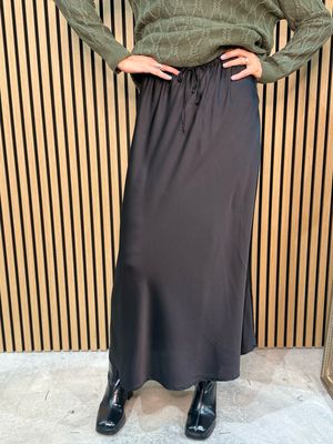Satin Midi Skirt - Black