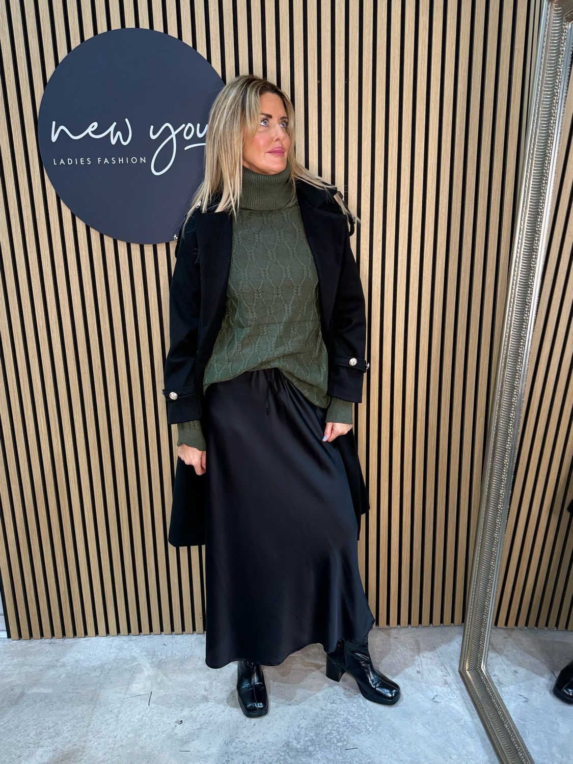 Satin Midi Skirt - Black