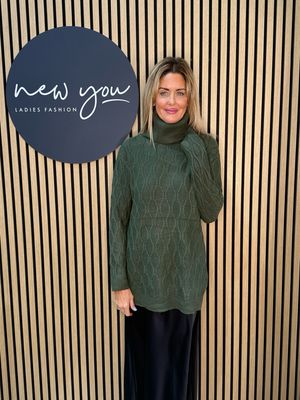 Cable Knit Polo Jumper - Khaki