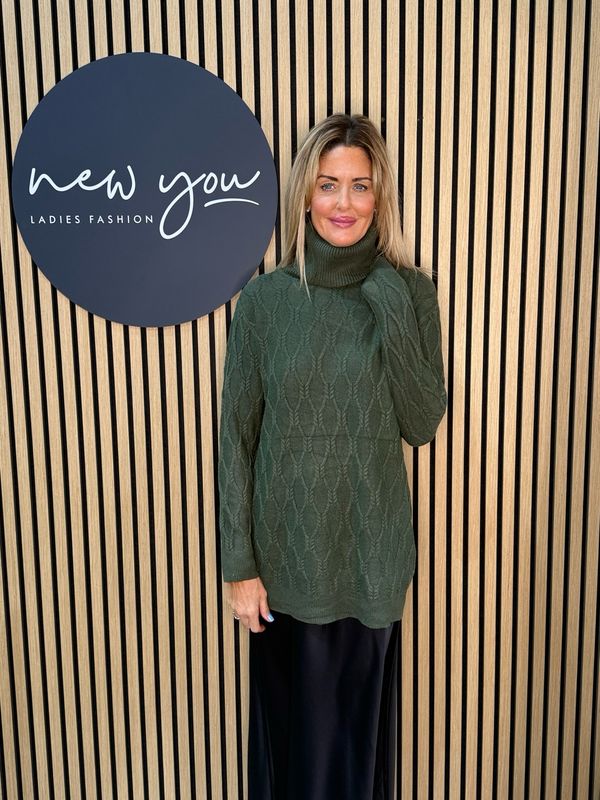 Cable Knit Polo Jumper - Khaki