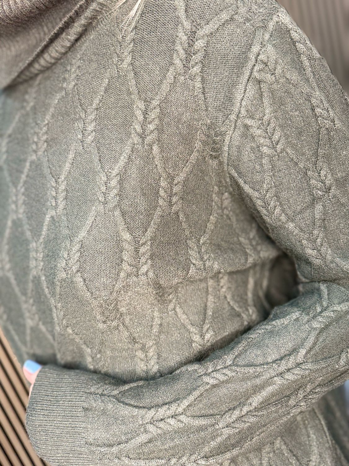 Cable Knit Polo Jumper - Khaki