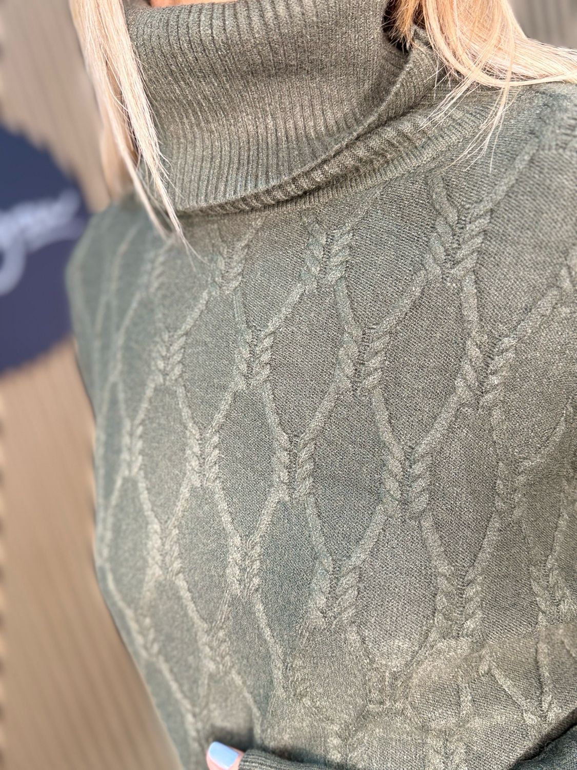 Cable Knit Polo Jumper - Khaki