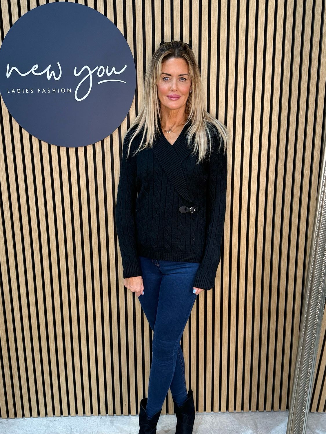 Cable Knit Wrap Jumper - Black