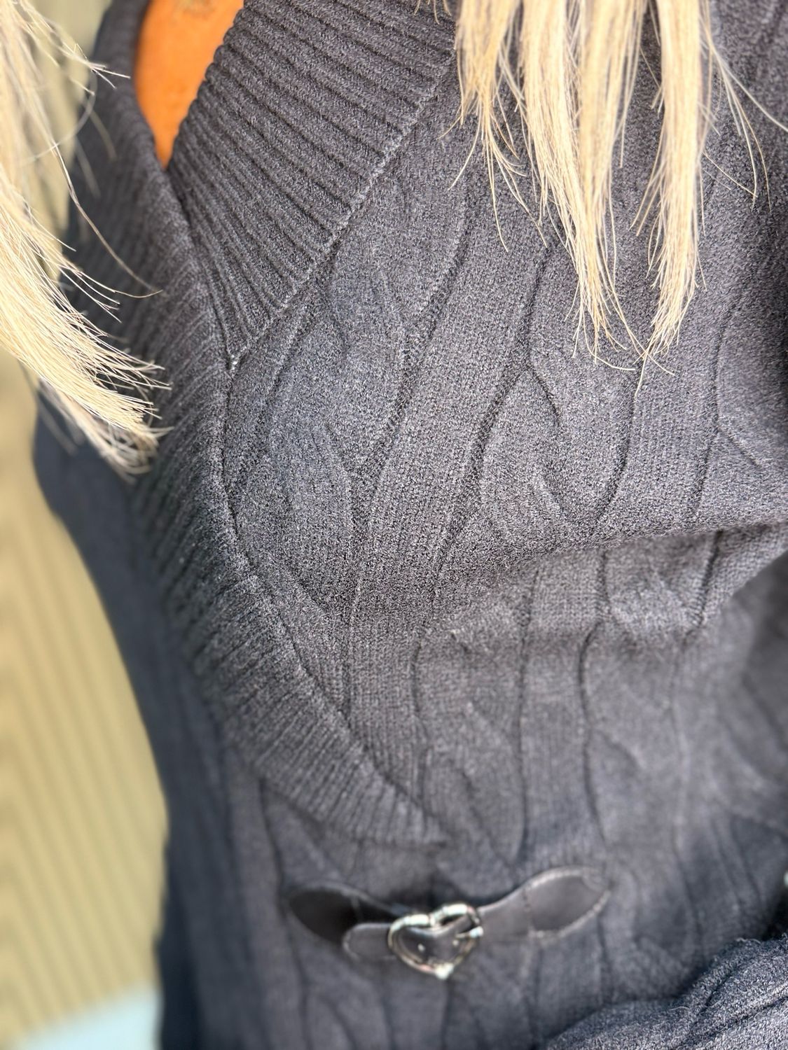 Cable Knit Wrap Jumper - Black