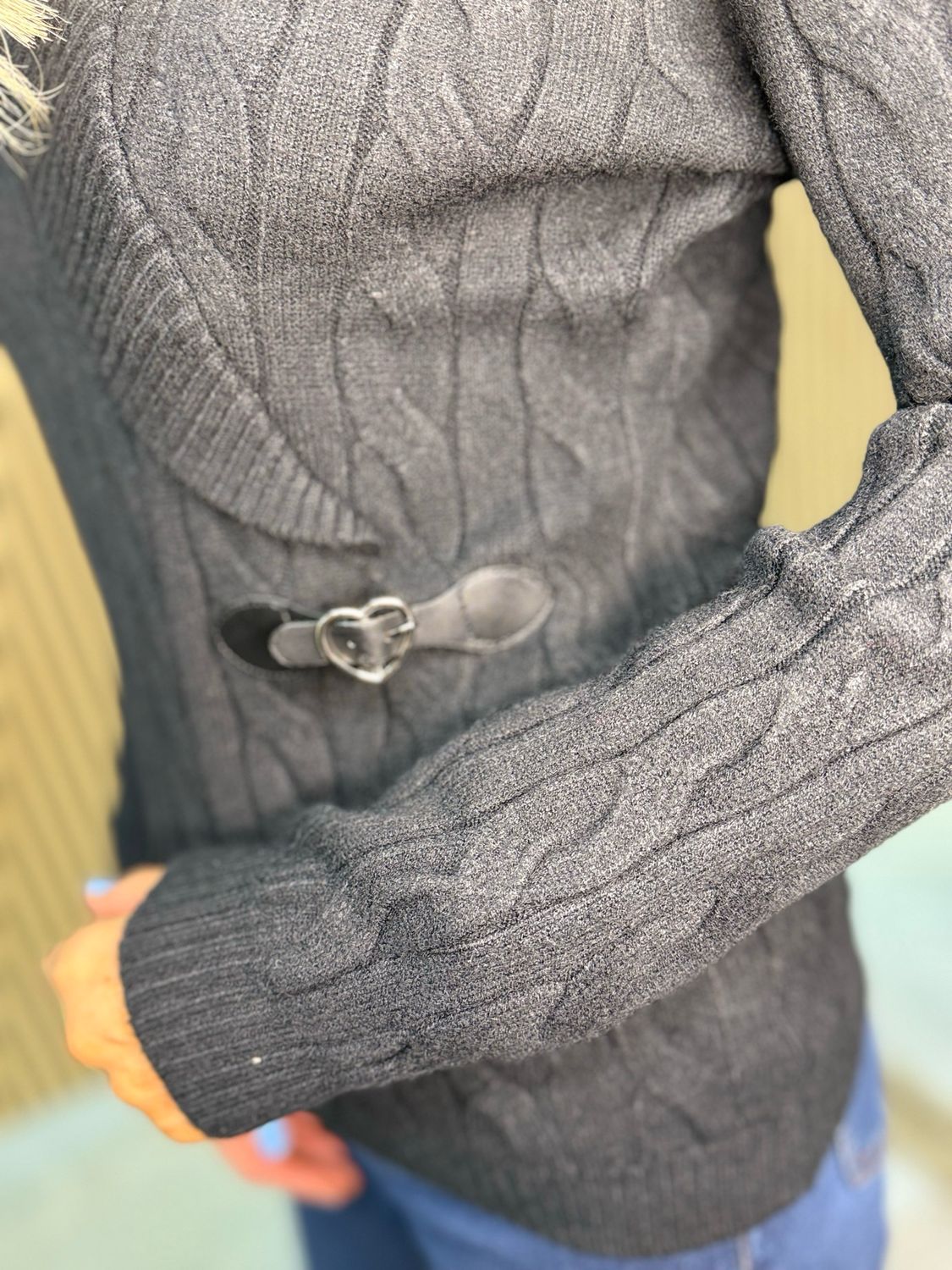 Cable Knit Wrap Jumper - Black