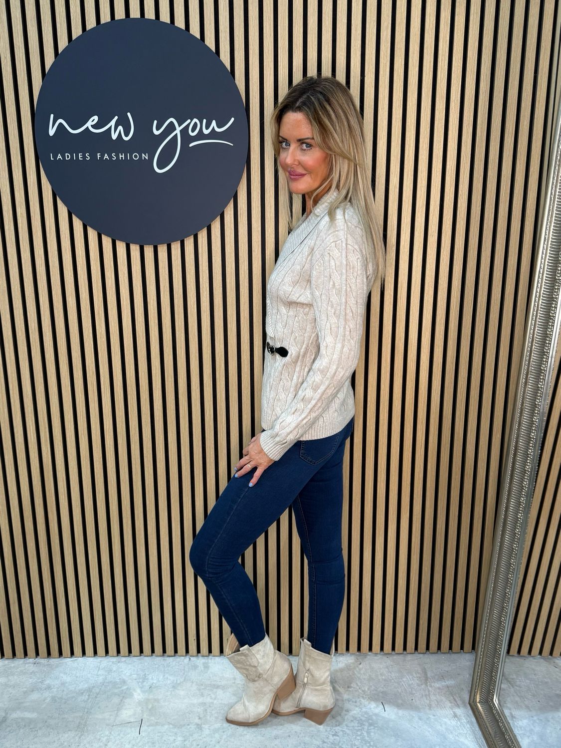 Cable Knit Wrap Jumper - Beige