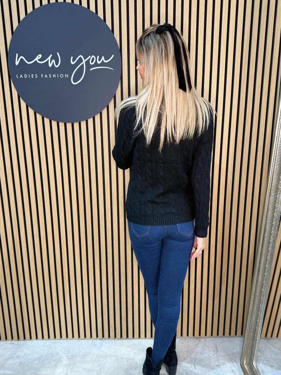 Cable Knit Wrap Jumper - Black