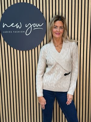 Cable Knit Wrap Jumper - Beige