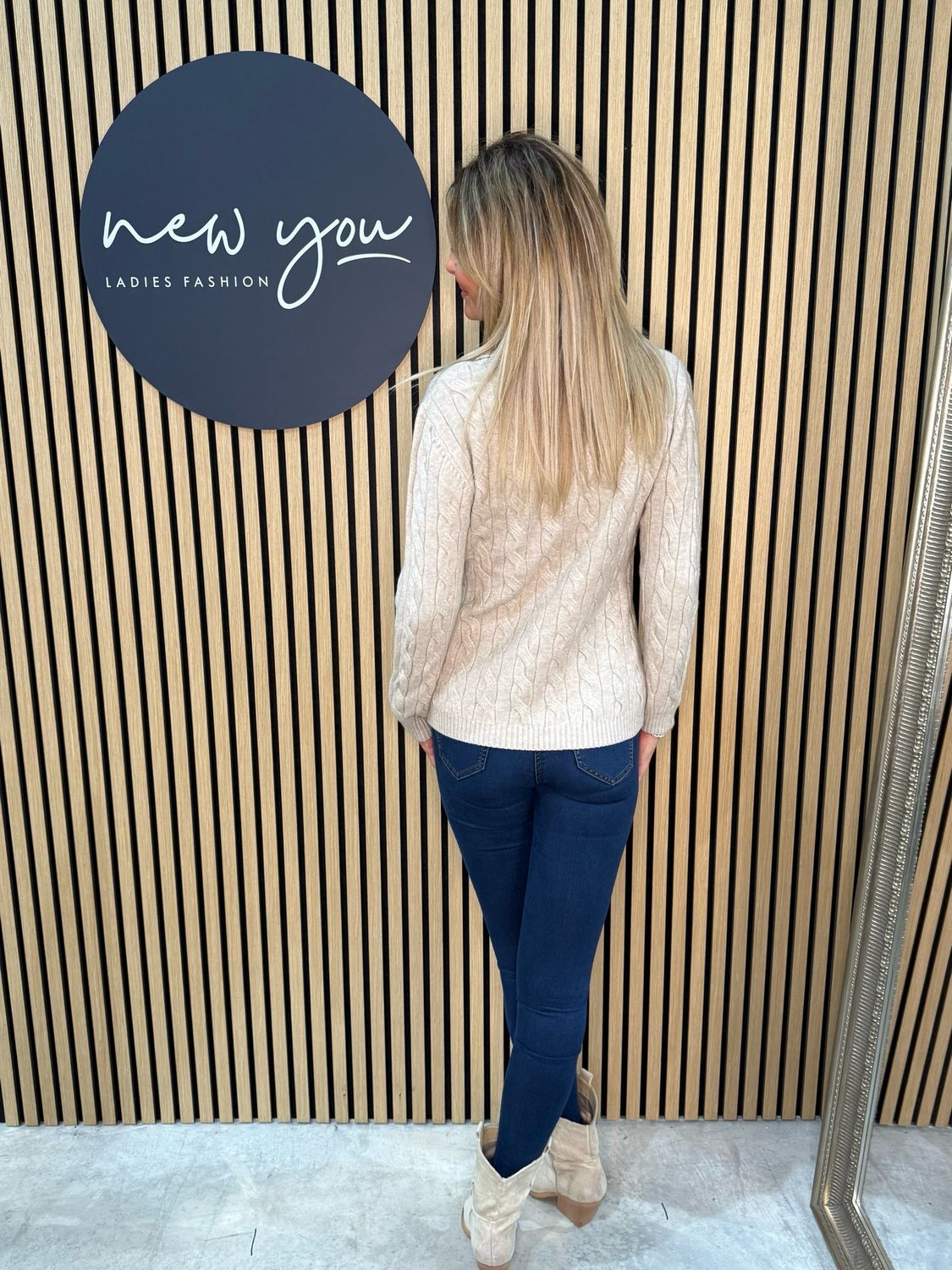 Cable Knit Wrap Jumper - Beige