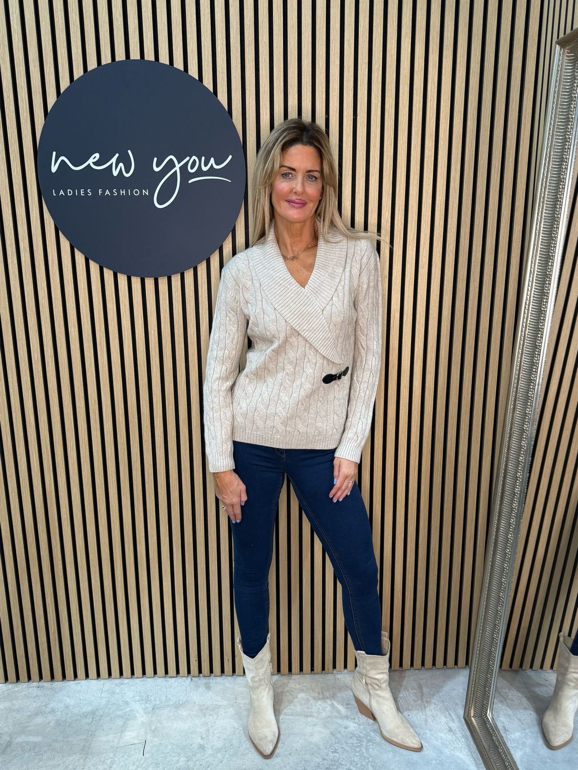 Cable Knit Wrap Jumper - Beige