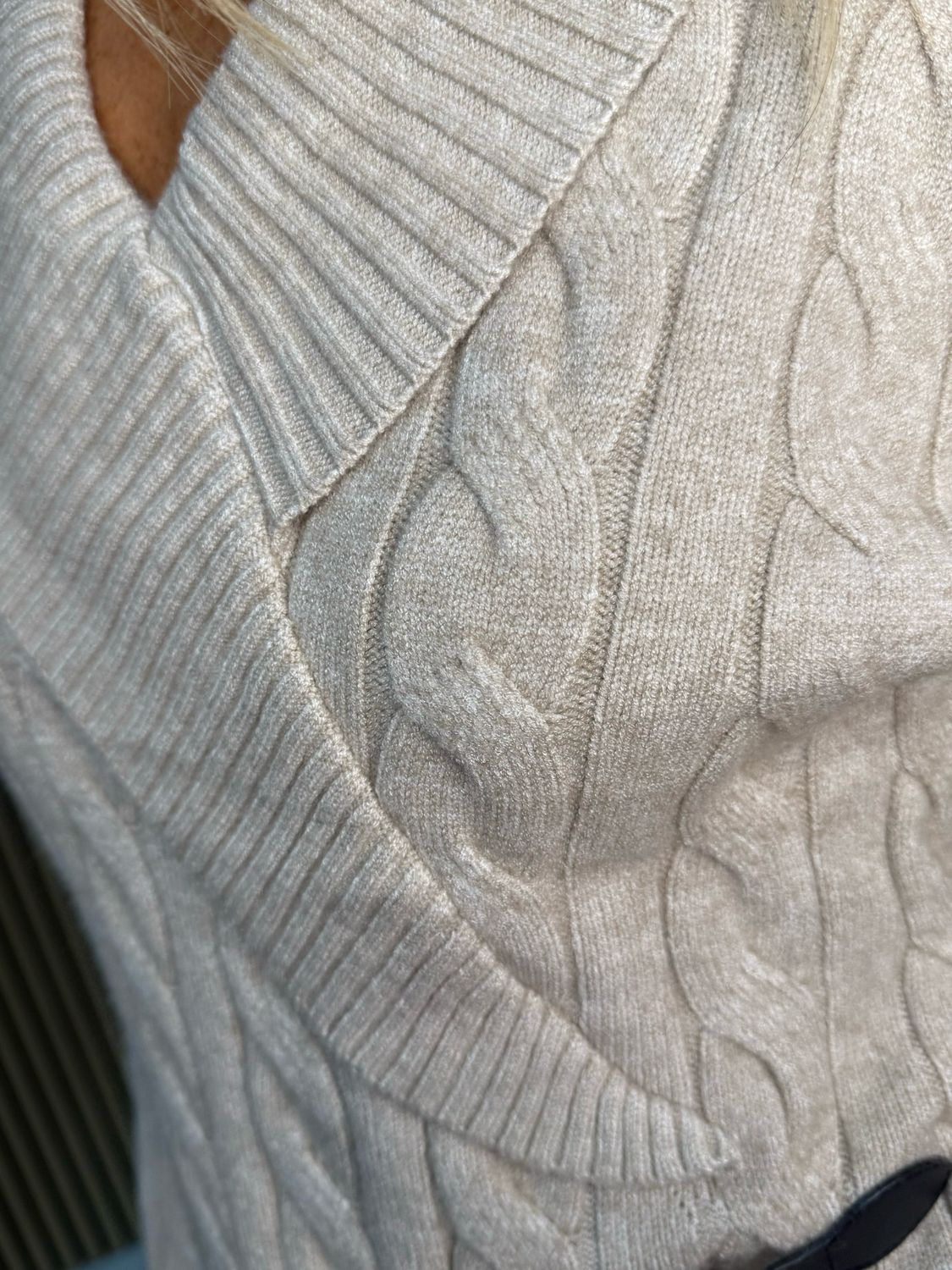 Cable Knit Wrap Jumper - Beige