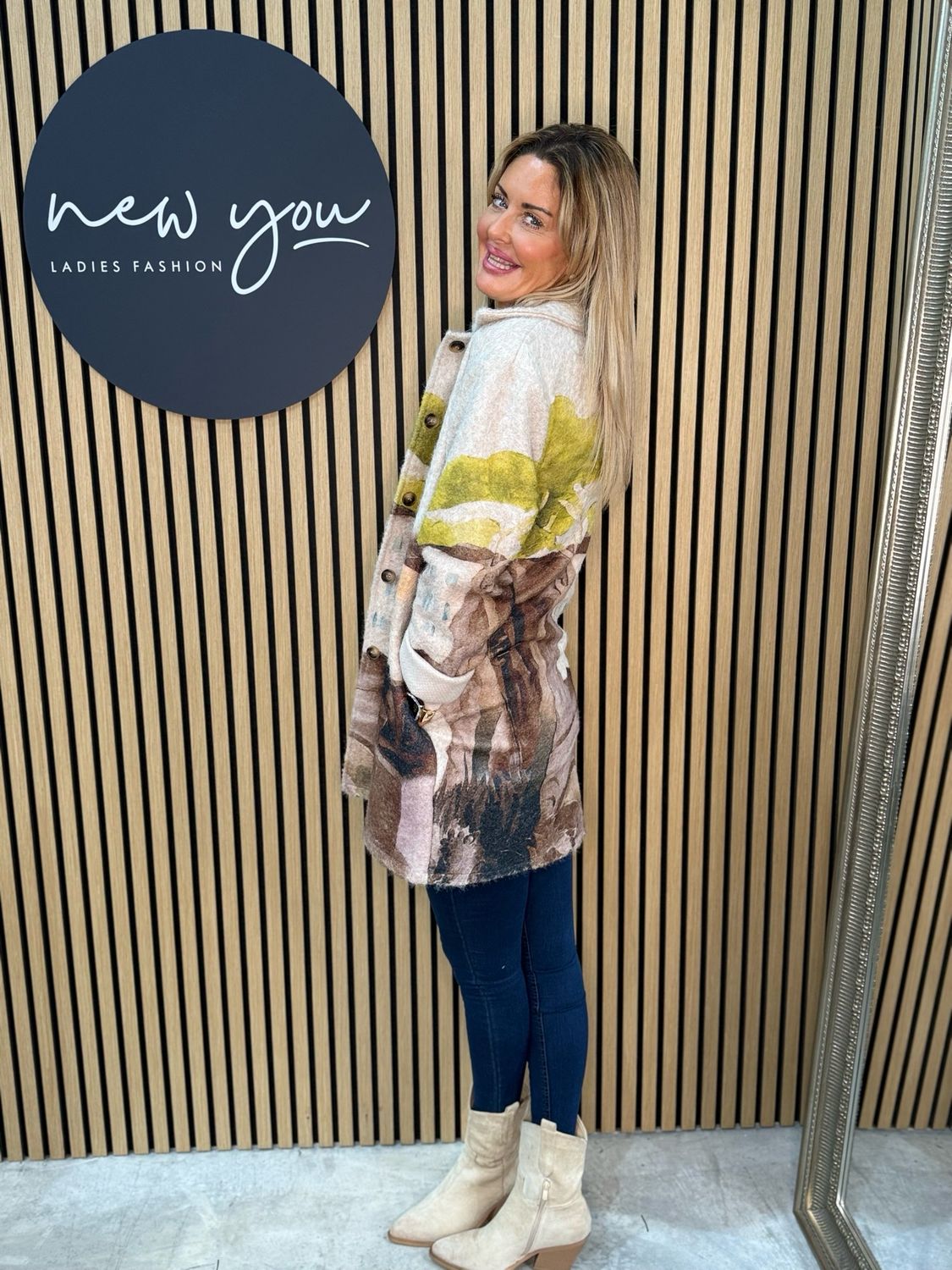 Abstract Print Coat - Beige