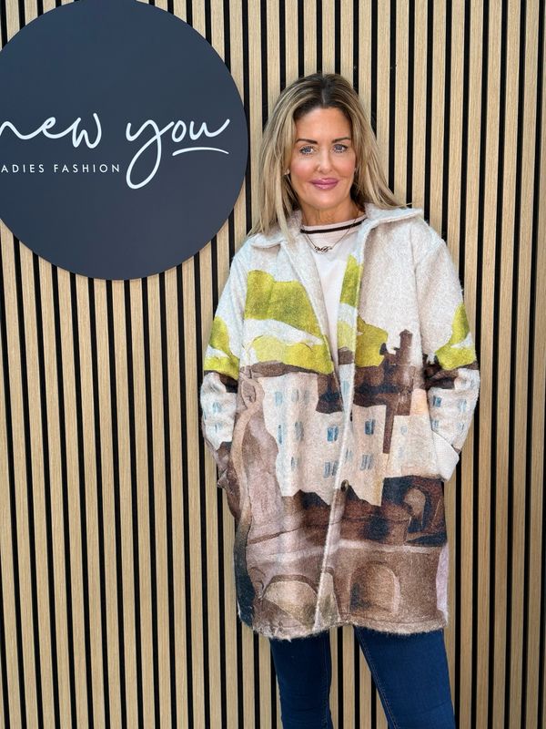 Abstract Print Coat - Beige