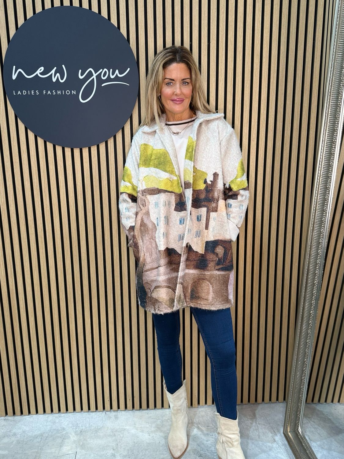 Abstract Print Coat - Beige