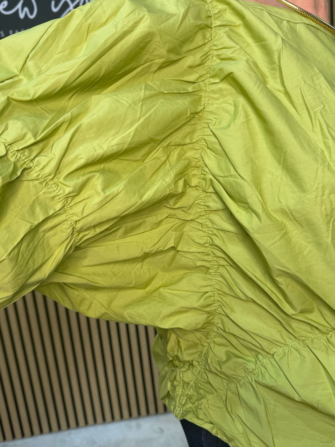 Stella Milani - Ruched Sleeve Cotton Top - Lime