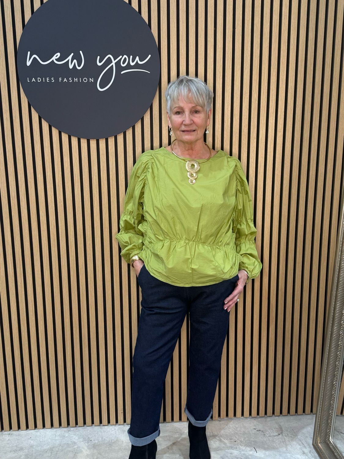 Stella Milani - Ruched Sleeve Cotton Top - Lime