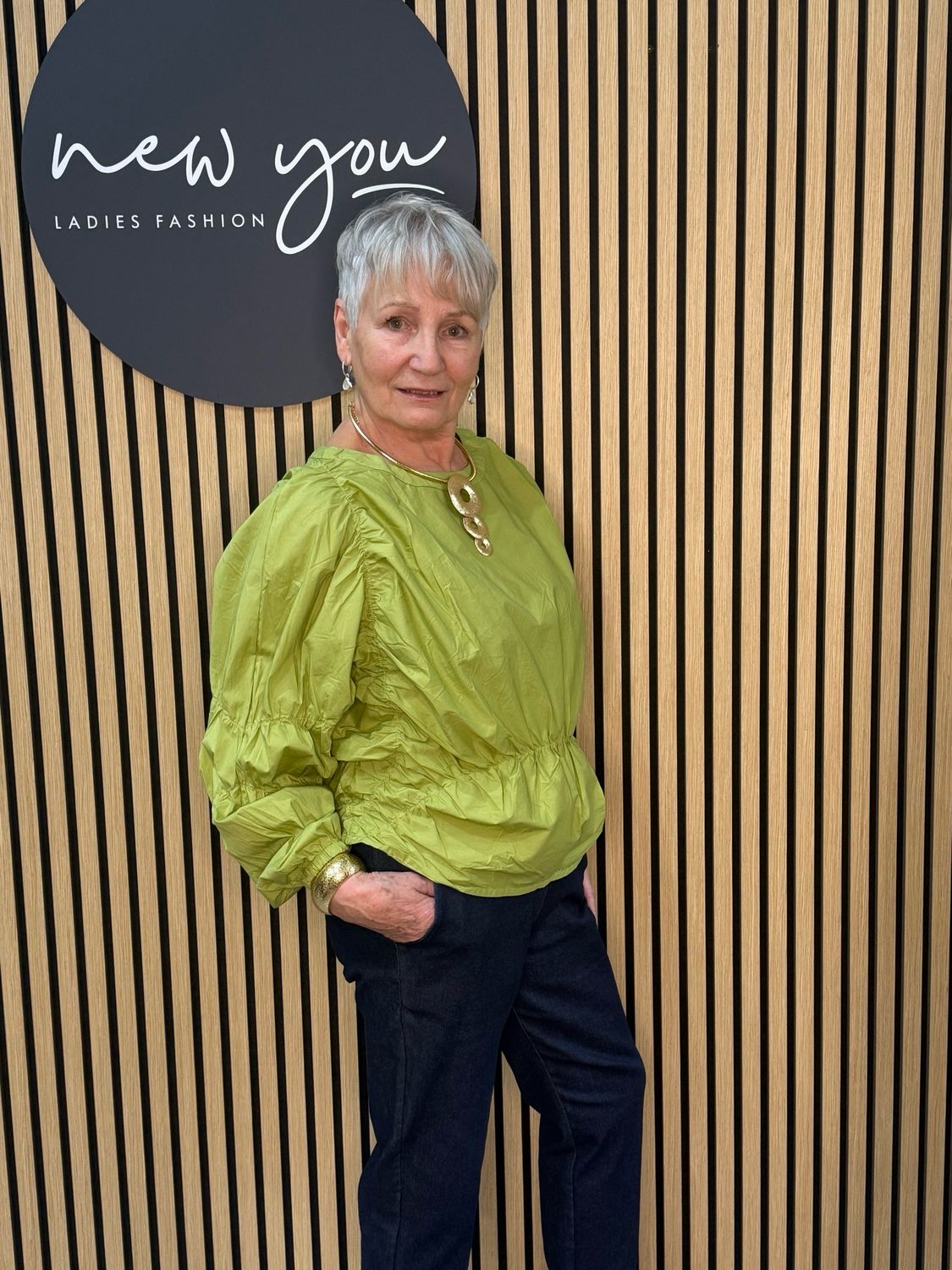 Stella Milani - Ruched Sleeve Cotton Top - Lime