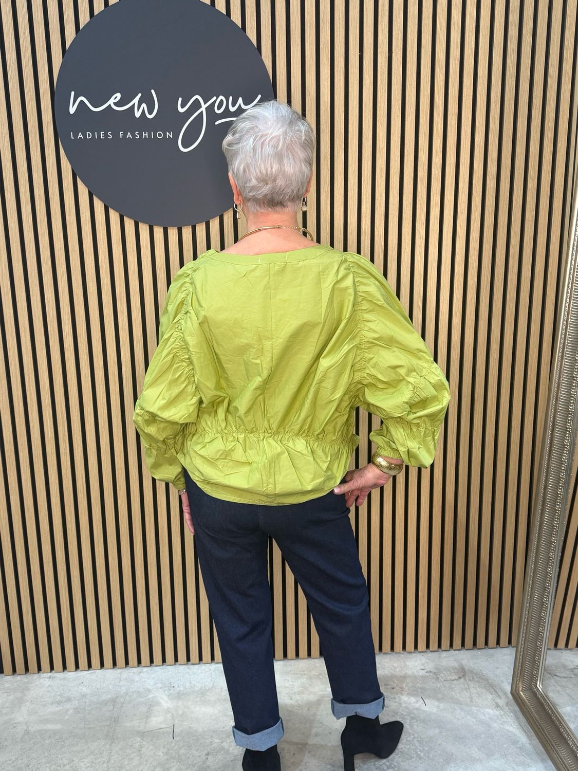 Stella Milani - Ruched Sleeve Cotton Top - Lime