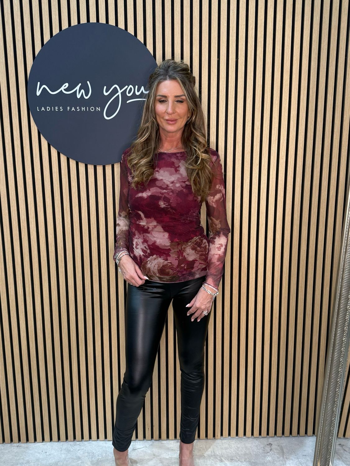 Sheer Print Mesh Top - Wine