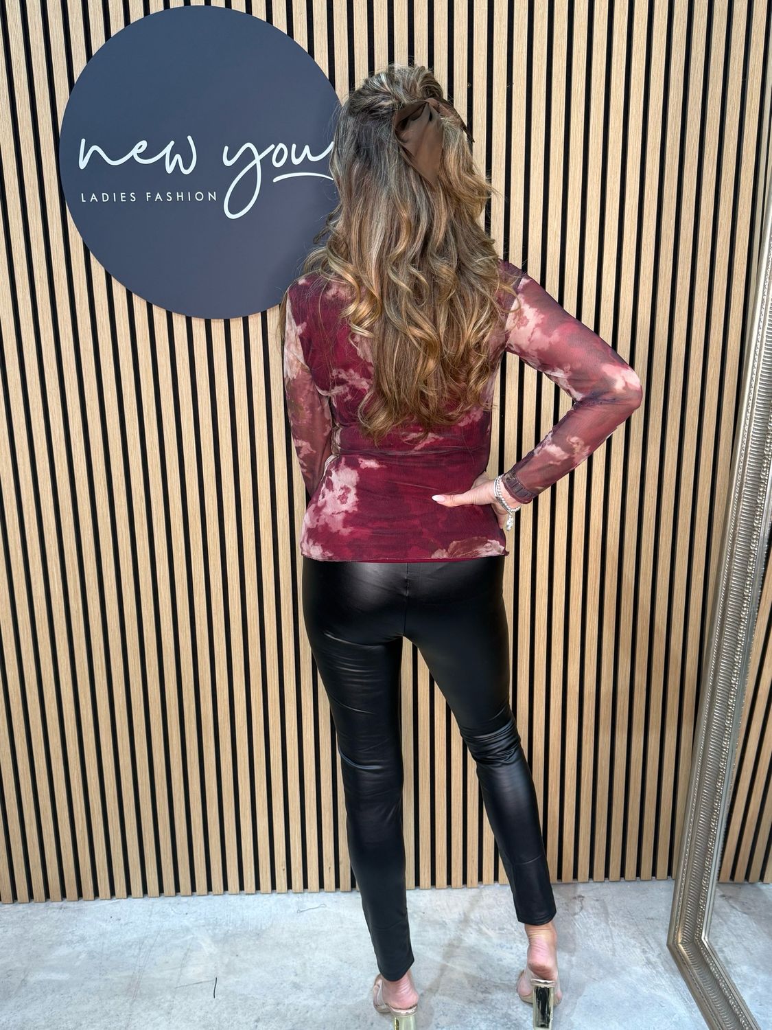 Sheer Print Mesh Top - Wine