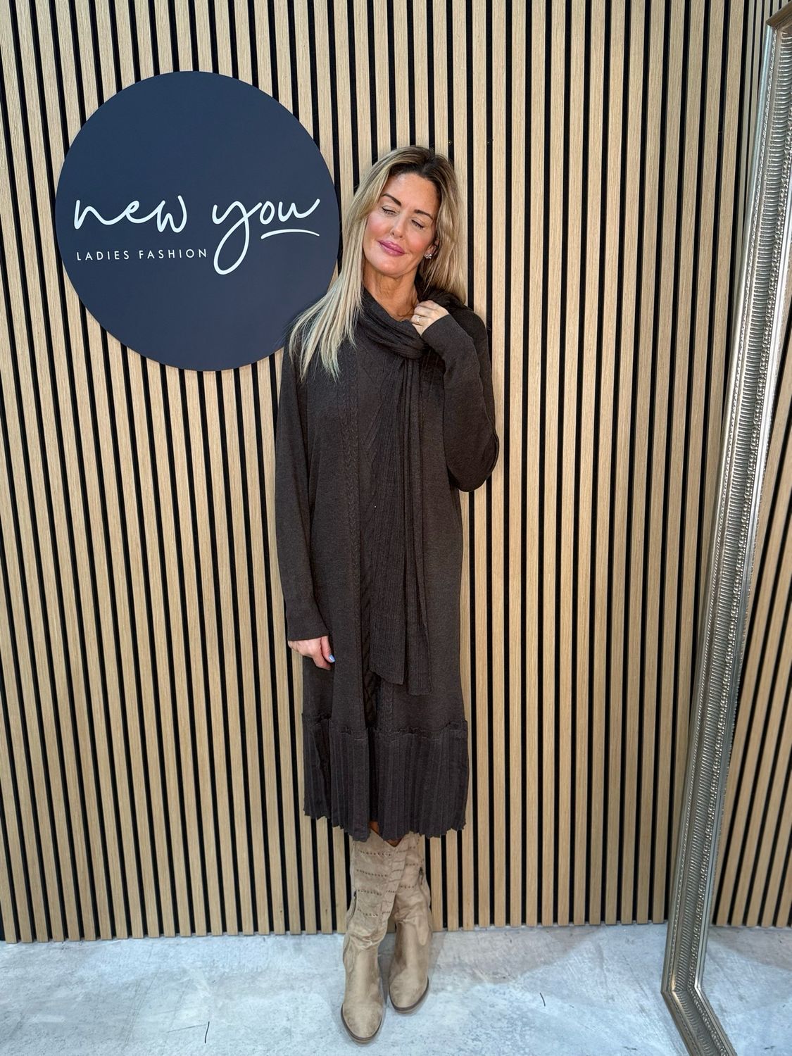 Cable Knit Midi Dress - Brown