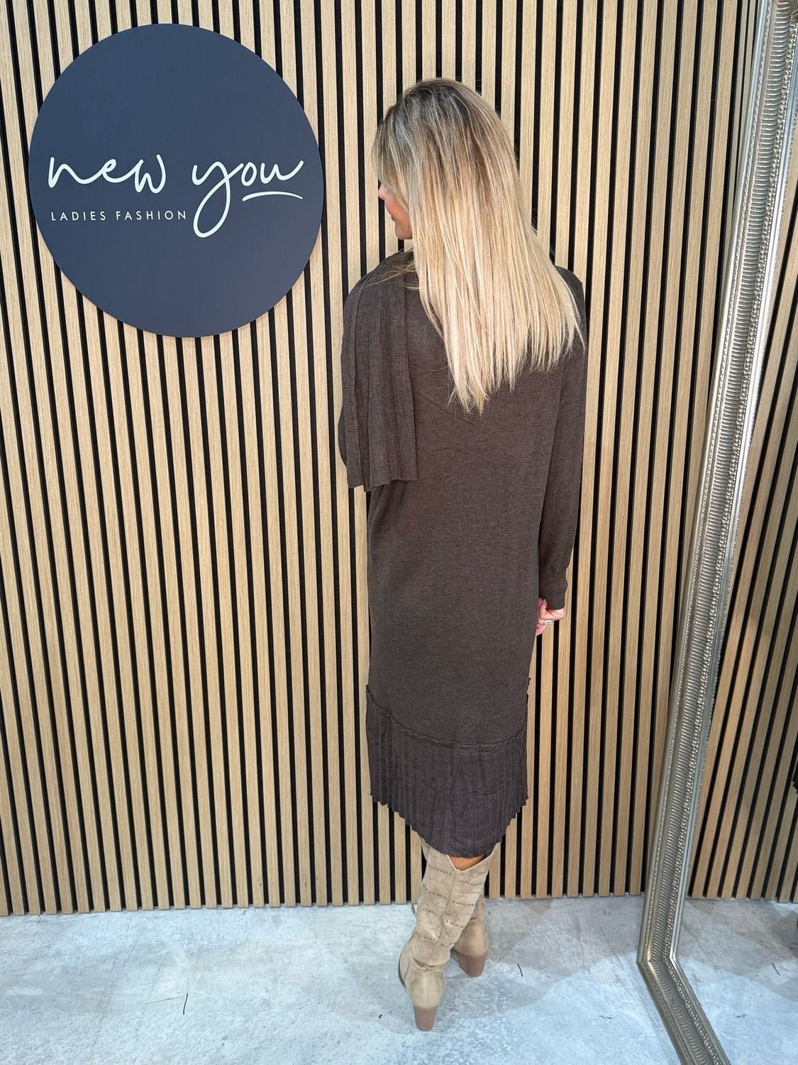 Cable Knit Midi Dress - Brown
