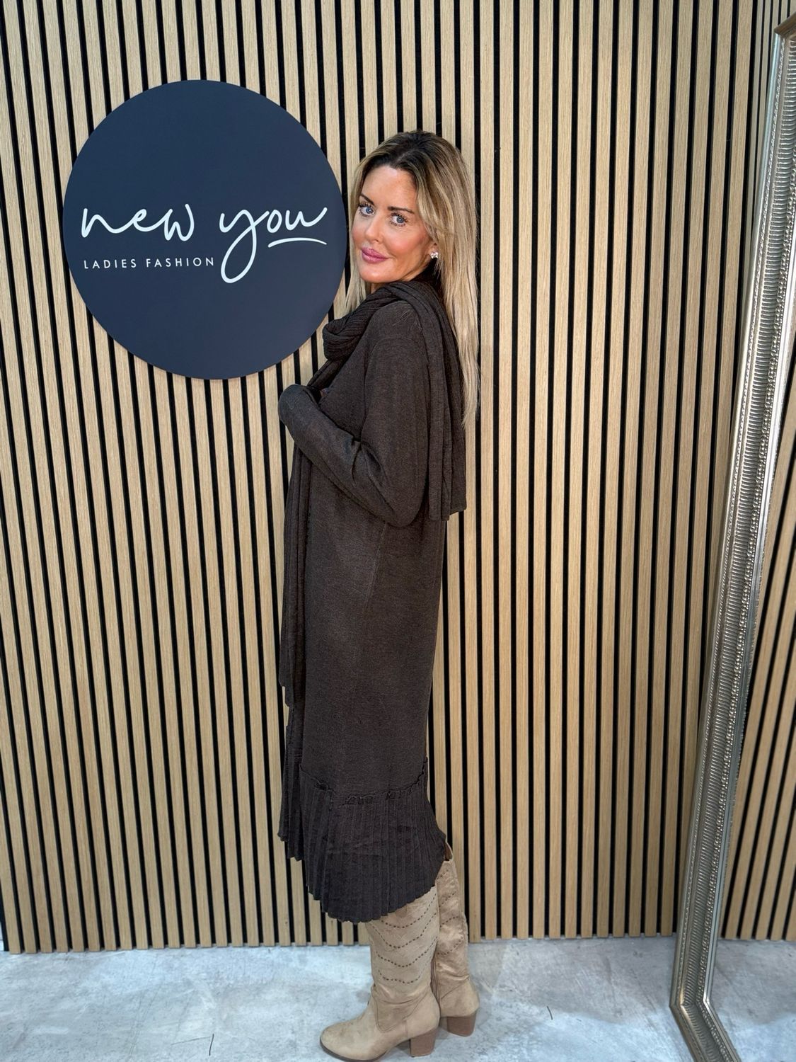 Cable Knit Midi Dress - Brown