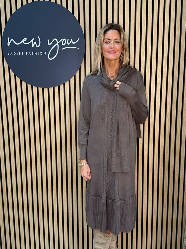Cable Knit Midi Dress - Taupe