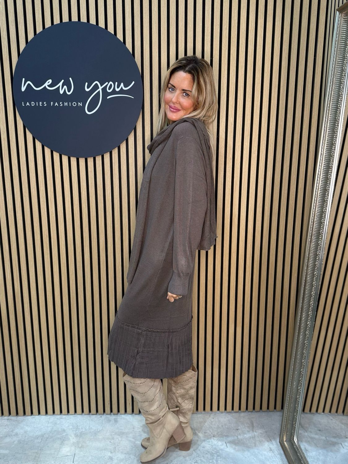 Cable Knit Midi Dress - Taupe