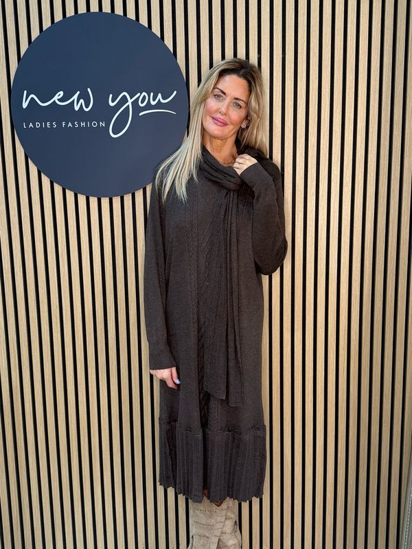 Cable Knit Midi Dress - Brown
