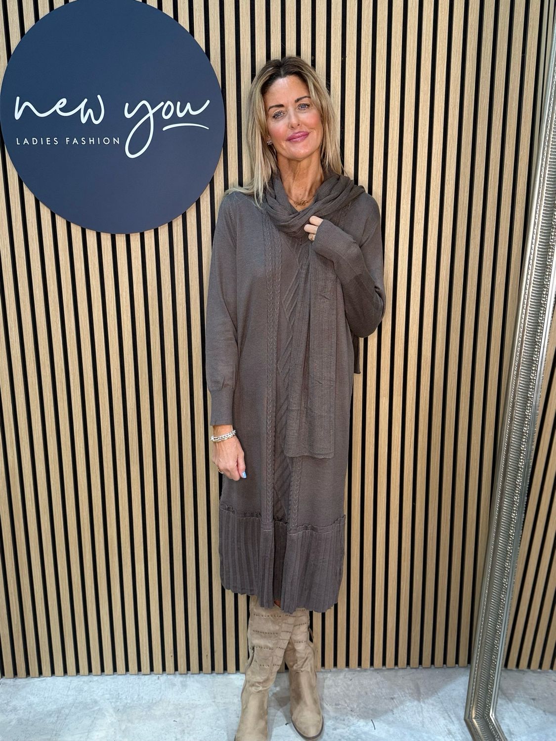 Cable Knit Midi Dress - Taupe