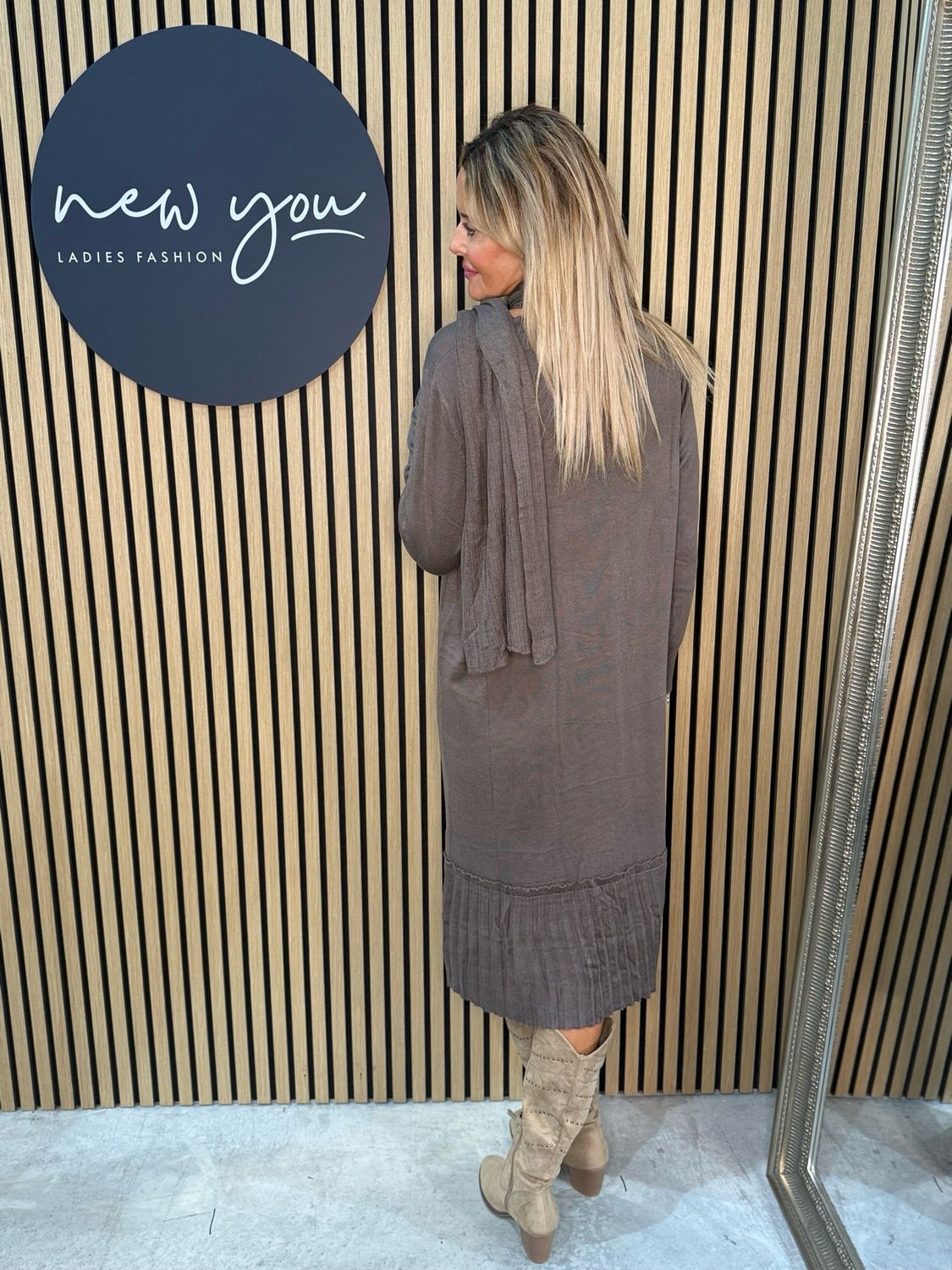 Cable Knit Midi Dress - Taupe
