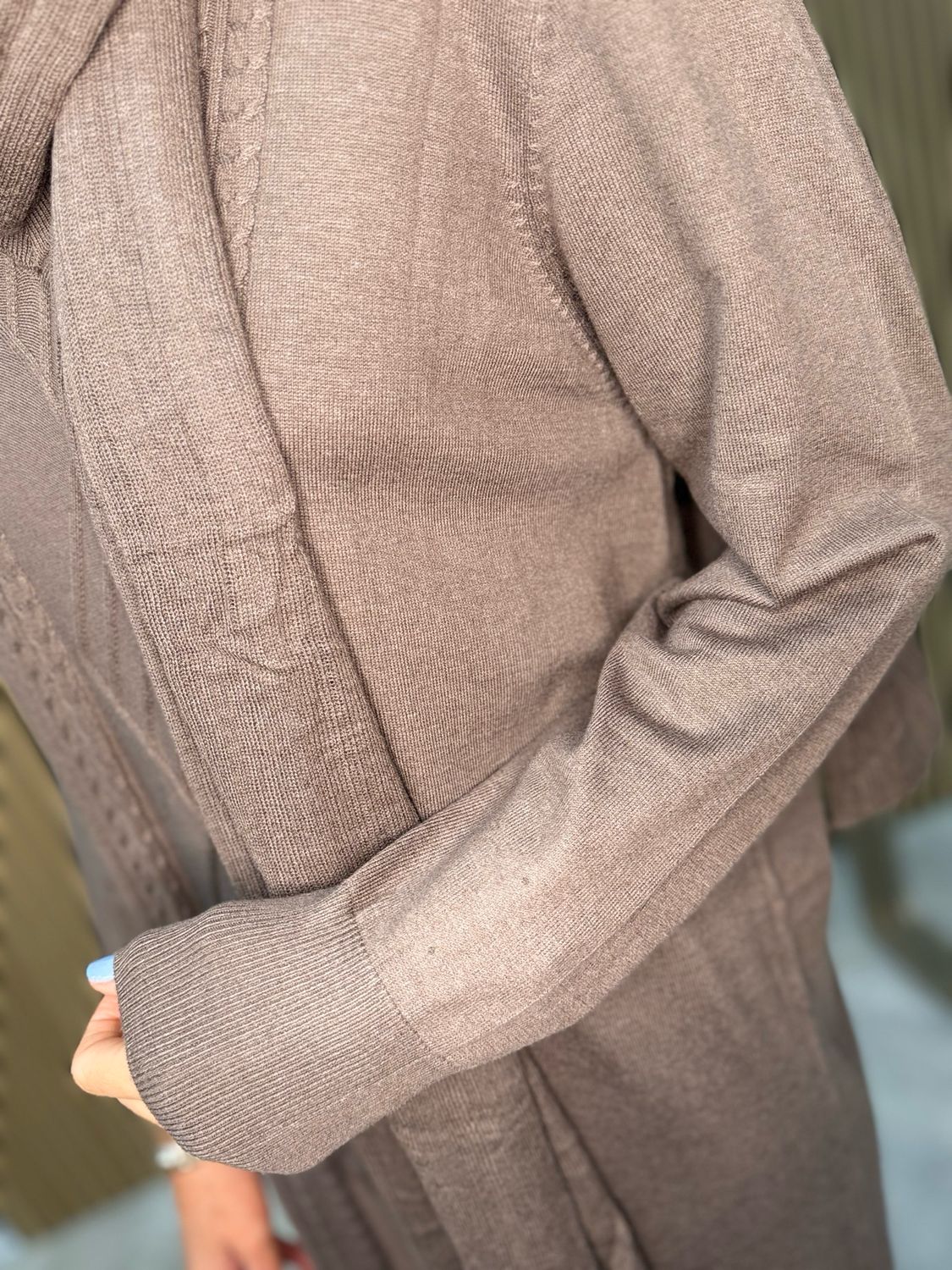 Cable Knit Midi Dress - Taupe