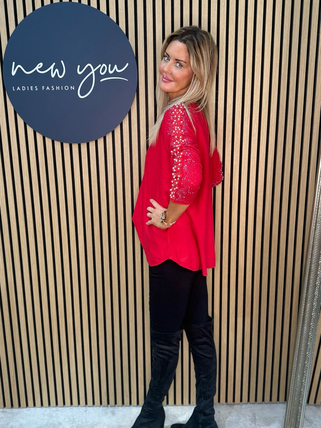 Pearl Sleeve Jumper - Red